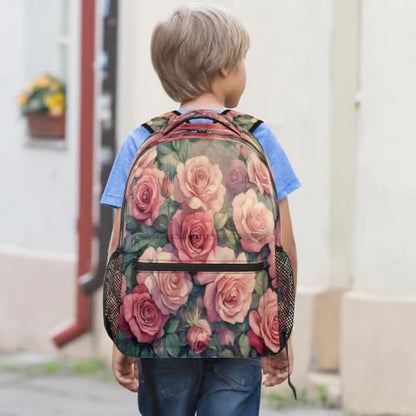 Retro Pink Rose Womens Travel Backpack | 15.6 Inch Laptop Backpack, Lightweight Casual Daypack, Water Resistant, Cute Work Backpacks, Large Capacity - color: Multicolor4