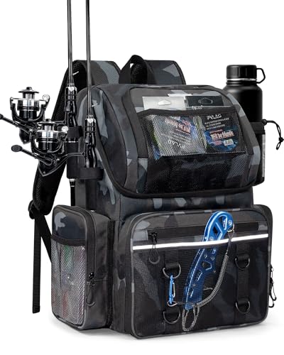 Fishing Backpack, Large Water Resistant Tackle Bag Storage Fishing Gear and Equipment, Built-in Cooler Compartment Khaki - color: Khaki Camo