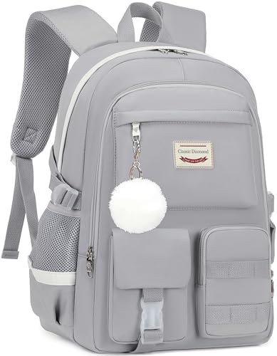 Classic Diamond School Backpack for Girls Laptop Backpack Cute Bookbag Kawaii College Backpack School Backpacks for Teens Girls Student (Grey) - color: Grey