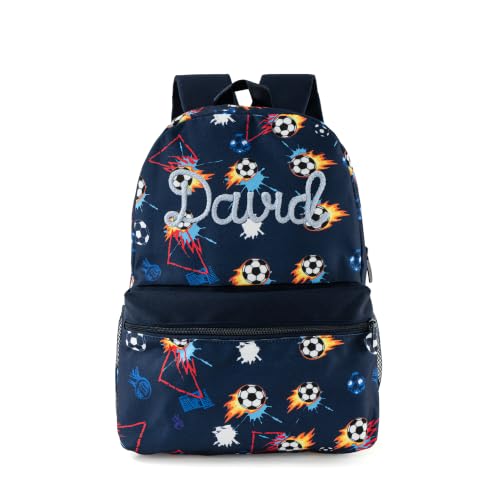 MT WORLD Large Backpack Personalized Daycare Backpack with Name - 15" H Nylon Backpacks with Chest Buckle & Padded Straps - Blue Soccer Backpacks for Travel Hiking Birthday Gift - color: Football, size: Medium