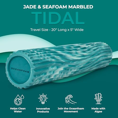 Oceanfoam Tidal Roller - Jade & Seafoam Marbled - Muscle Massage Foam Roller for Back Pain & Stretching - Firm and Ergonomic Wide Wave Textured - Yoga, Athletics, & Wellness - Full Size, 20" x 5" - color: Jade & Seafoam Marbled