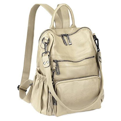 Uromee Travel Backpack Purse for Women Vegan Leather Ladies Fashion Tassel Shoulder Bag Convertible - color: 0243 White