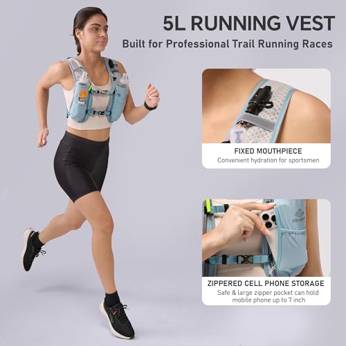 Running Hydration Vest 5L,Running Vest Pack with 1.5L Water Bladder,Lightweight Water Backpack for Hiking Running Cycling - color: Blue