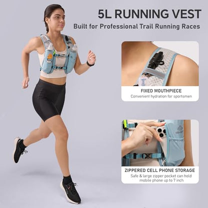 Running Hydration Vest 5L,Running Vest Pack with 1.5L Water Bladder,Lightweight Water Backpack for Hiking Running Cycling - color: Blue