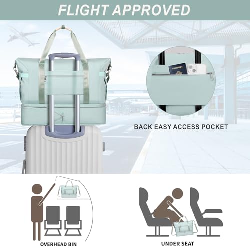 Weekender Bags for Women,Extra large 44L Expandable Travel Duffel Bag with Shoe Compartment,Toiletry Bag,Overnight Bag with Waterproof Pocket,Carry On Backpack for Gym,Hospital,Beach - color: Green