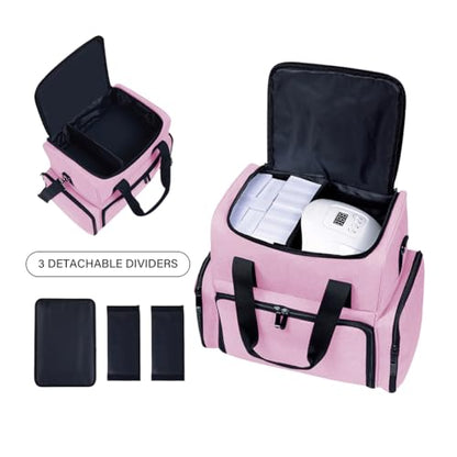 Large Makeup Cosmetic Bag with 3 Removable Case and 2 Removable Dividers Double Layer Travel Storage Organizer, Makeup Brushes Storage Section Pink - color: Pink
