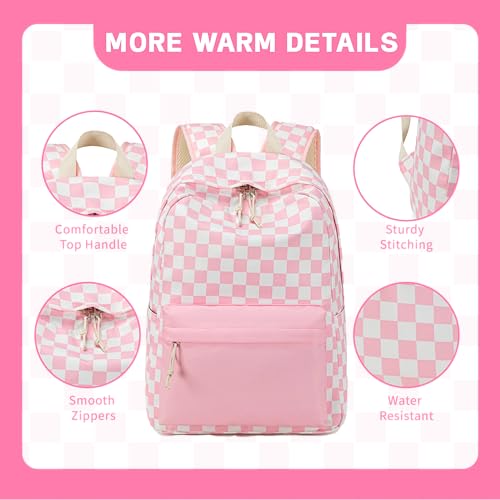 LEDAOU Kids Backpack for Girls Boys Preschool Kindergarten Elementary School Bookbag Toddler School Bag with Chest Strap - color: Pink Checkered