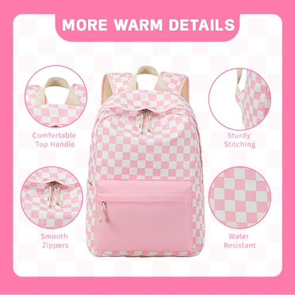 LEDAOU Kids Backpack for Girls Boys Preschool Kindergarten Elementary School Bookbag Toddler School Bag with Chest Strap - color: Pink Checkered