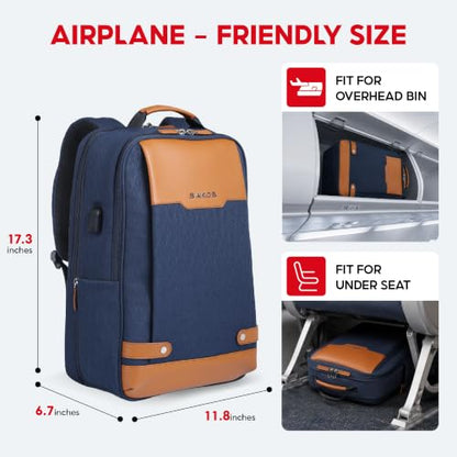 SAKOS Matura 15.6 inch Laptop Backpack with USB Charging Port, Professional Luggage Backpack Carry on Flight - TSA Approved, Water Resistant Backpack for Men & Women with Laptop Compartment - Blue - color: 1. Matura - Blue/Brown