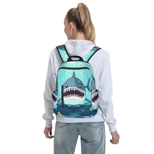 Cartoon shark floating in water Travel Backpack for Men & Women 14 inch Laptop Backpack Waterproof Work Back Pack - color: Cartoon Shark Floating in Water