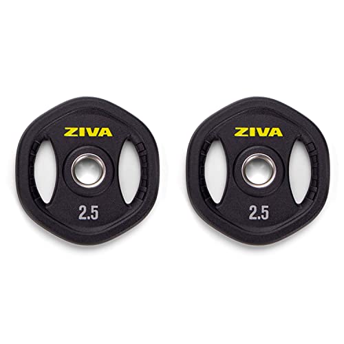 ZIVA 35lb Studio Barbell Weight Set – Adjustable Home Gym Kit with Standard Rubber Urethane Plates, 5' Chrome Bar (1.18" diam) & Collars | Extra Plates Not Included - size: Pair - 2.5lb Discs