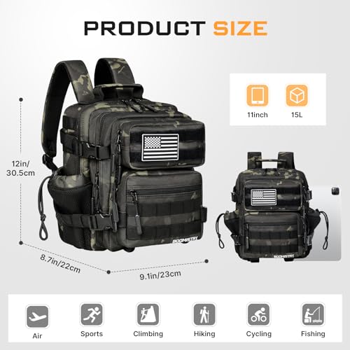 Boomistry 15L Mini Tactical Backpack Small Tactical Backpack for Men and Women, Military Backpack for Gym, Hiking, Daily (Black Camo-15L) - color: Black Camo-15l