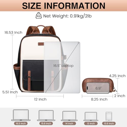 Vegan Leather Laptop Backpack for Women Designer 15.6 Inch PU Laptop Bag, Ladies Travel Computer Work Backpack - color: Beige Black Brown