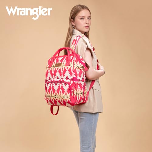 Montana West Wrangler Callie Diaper Bag Backpack with Stroller Straps Western Pattern Multifunction Baby Travel Bag WG2204-91102HPK - color: Tt-hot Pink