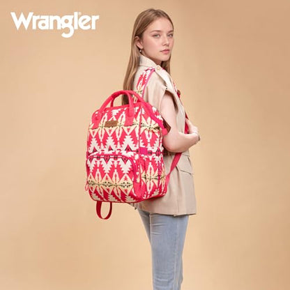 Montana West Wrangler Callie Diaper Bag Backpack with Stroller Straps Western Pattern Multifunction Baby Travel Bag WG2204-91102HPK - color: Tt-hot Pink