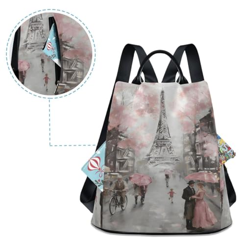 ALAZA Paris Eiffel Tower Couple Pink Floral Backpack Purse with Adjustable Straps - color: Multi 8