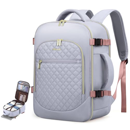 LOVEVOOK Carry on Backpack, 30L Travel Backpack for Women Airline Approved,Luggage Business Weekender Overnight Daypack as Personal Item fit for 15.6 inch Laptop,Silver Gray