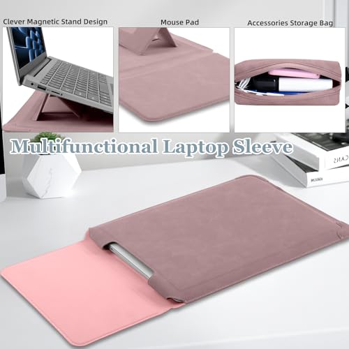 13-14 Inch Protective Laptop Sleeve Case with Stand, for MacBook Pro 14'' M5~M1, Pro/Max(2026-2021), MacBook Air 13.6'' M5-M2, (2026-2022), Matte PU Leather Laptop Case 13-14" (Dark Pink) - color: Dark Pink, size: 13-14 Inch