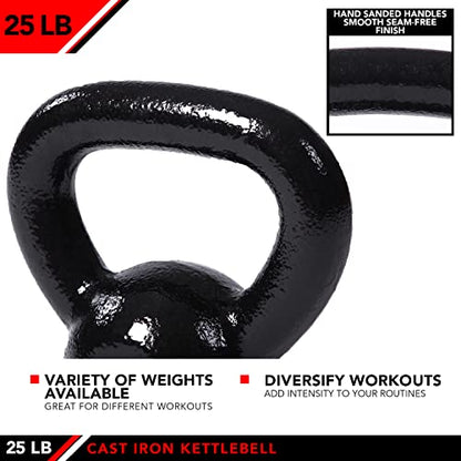 JFIT Cast Iron Kettlebell – Single Weight, Flat Bottom, Polished Handle | Men & Women | CrossFit, Cardio & Strength Training - size: 25.0 Pounds