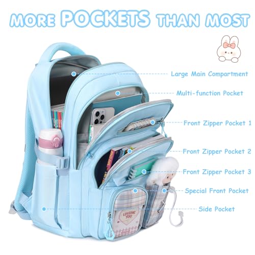 GeeWin Girls Backpack for School with Lunch Box & Pencil Case Set, 17 Inch Stylish Plaid Girls Bookbag with Lots of Pockets for Kids, Teens, Elementary Middle High College School Student (Blue) - color: Blue