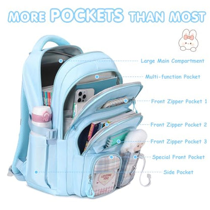 GeeWin Girls Backpack for School with Lunch Box & Pencil Case Set, 17 Inch Stylish Plaid Girls Bookbag with Lots of Pockets for Kids, Teens, Elementary Middle High College School Student (Blue) - color: Blue