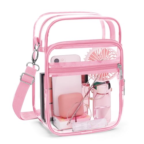 Blvornl Clear Crossbody Bag with Adjustable Shoulder Strap, Stadium Approved PVC Purse Bag, Messenger Bag - color: Pink, size: Large