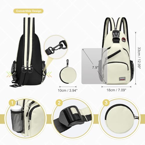 Convertible Sling Bag with Coin Pocket, 7.9" Tablet Crossbody Mini Backpack with Headphone Jack Casual Pack for Women Men Travel, White - color: White, size: Small