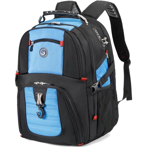 SHRRADOO Extra Large 50L Travel Laptop Backpack with combination lock, College Backpack Airline Approved Business Work Bag Fit 17 Inch Laptops for Men Women,Blue - color: Blue