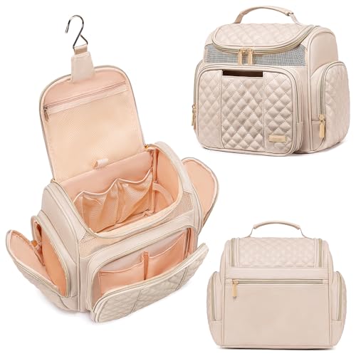 Large Leather Toiletry Bag for Women Men,Bathroom Bag,Water Resistant Shower Bag,Makeup Bag,Portable Shower Caddy for College Dorm,Hanging Travel Toiletry Bag with Transparent Waterproof Phone Pocket - color: Cream White Leather-1