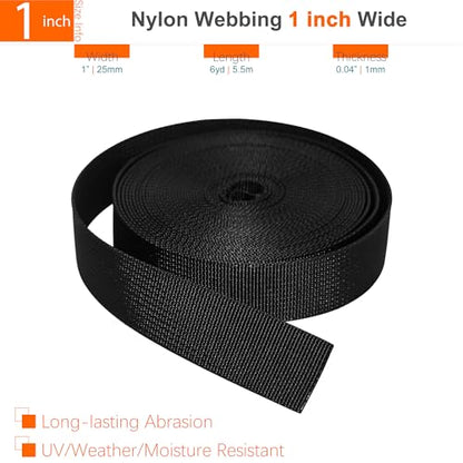 1" Straps and Buckles Set: 6 yard Nylon Webbing 1 inch (25 mm) Wide, 6 pack Side Release Buckle, 12 pcs Tri-Glide Sliders, Plastic Clip Quick Fastener Replacement Heavy Duty Dual Adjustable No Sew - size: 1" x 6 yd Strap + 6 pack Buckles