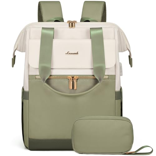 LOVEVOOK 17.3 Inch Laptop Backpack for Women, Large Capacity Travel Backpack with Organizer Bag,Waterproof Carry on Backpack Work Bag with USB Port,Teacher Nurse Backpack Purse,2PCS,Beige-Bean Green - color: Beige - Bean Green, size: 17.3 Inch - 2pcs