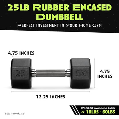 Rubber Coated Dumbbells - No Roll Design Easy-Grip Steel Knurled Handle, Weights Dumbbells Set for Strength Training - Ideal Weights Set for Home Gym - 10-60 LBS SOLD INDIVIDUALLY - size: 25 LB