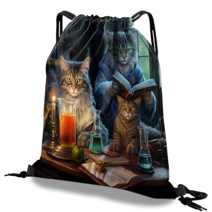 Drawstring Backpack Draw String Bag Waterproof for Sports Gym Beach Travel Cute Aesthetic Sackpack Men Women (13"×17")-Cat - color: S-6-cat