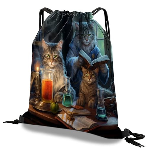 Drawstring Backpack Draw String Bag Waterproof for Sports Gym Beach Travel Cute Aesthetic Sackpack Men Women (13"×17")-Cat - color: S-6-cat