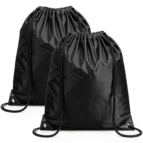 2Pcs Drawstring Bags Bulk Drawstring Backpack Black String Backpack Cinch Sack Sport Gym Draw String Back Bag for Beach, Travel, Yoga, Swimming - color: Black 2pcs