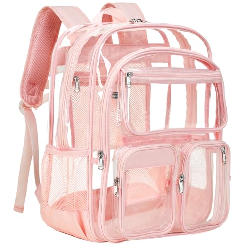 Vorspack Clear Backpack for School - Heavy Duty Transparent Bookbag for Girls Boys Large See Through Backpacks for Teens, Work, Travel, Festival - Light Pink - color: Light Pink, size: Large