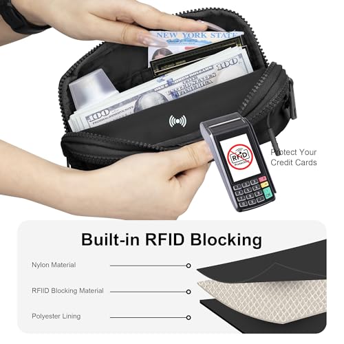 FODOKO Wristlet wallets for women Nylon Quilted Wallet with 4 Zippers,Travel Credit Card,Holder Cell Phone Organizer - color: Black 2