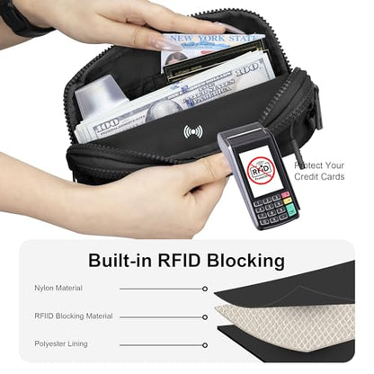 FODOKO Wristlet wallets for women Nylon Quilted Wallet with 4 Zippers,Travel Credit Card,Holder Cell Phone Organizer - color: Black 2