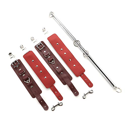 2026 Upgraded Heavy Duty Expandable Spreader Bar – Adjustable PU Straps for Pilates, Yoga - style: Silver+Red