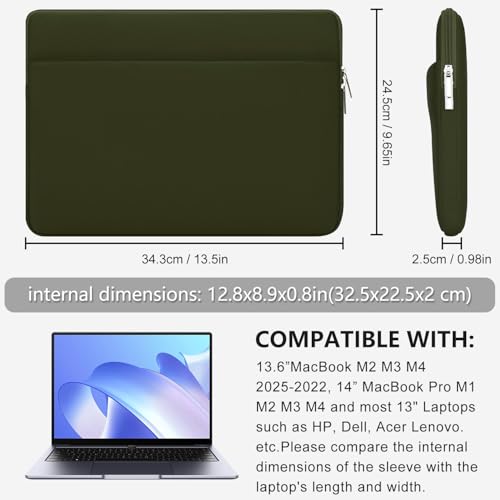 13 Inch Laptop Sleeve Portable Carrying Case with Front Pocket Padded Computer Pouch Cover Compatible with MacBook Air 13.6 Inch M4 M3 M2 2025-2022, 14 Inch MacBook Pro M4 M3 M2 M1 - color: Army Green, size: 13 inches