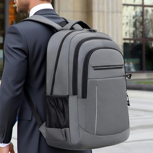 Large Capacity Travel Laptop Backpack, durable and lightweight, 4 compartments, waterproof front, breathable back (gray) - color: Gray