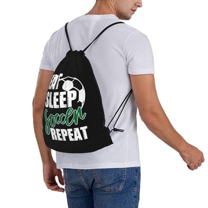 Eat Sleep Soccer Repeat Unisex Drawstring Backpack Bag Sport Gym Travel Swim Sackpack - color: Eat Sleep Soccer Repeat