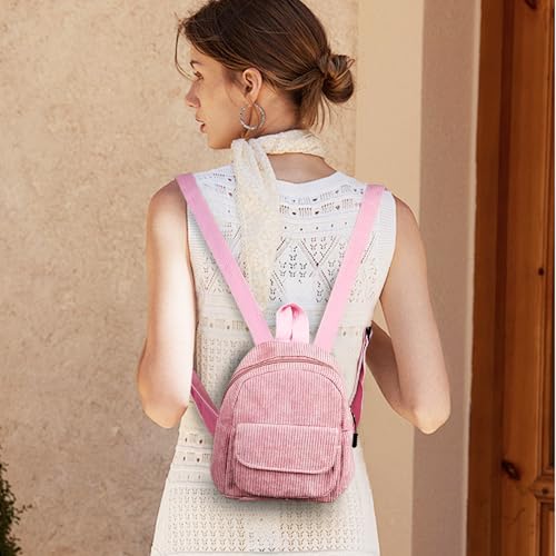 Mini Women's Backpacks, Corduroy Stylish Women Backpack for Dating, Traveling, Camping, Working, Shopping, Backpacks for Women(Pink) - color: Pink