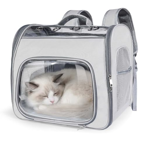Airline Approved Cat Soft-Sided Carrier Backpack, Airport-Friendly Breathable Mesh Foldable Pet Travel Carrier with Reinforced Support, Portable Puppy Carrying for Kitty Up to 15lbs (Grey) - color: Grey