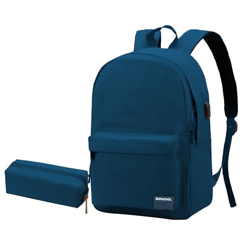 SUPACOOL Casual Laptop Backpack for Men and Women, Backpack for College, USB Charging Port, Lightweight Back Pack - color: Blue, size: 20L