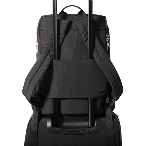 Baggallini Flap Laptop Backpack - 15"x11" Lightweight Work Travel Bag w/Luggage Sleeve & RFID - color: Charcoal