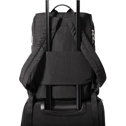 Baggallini Flap Laptop Backpack - 15"x11" Lightweight Work Travel Bag w/Luggage Sleeve & RFID - color: Charcoal