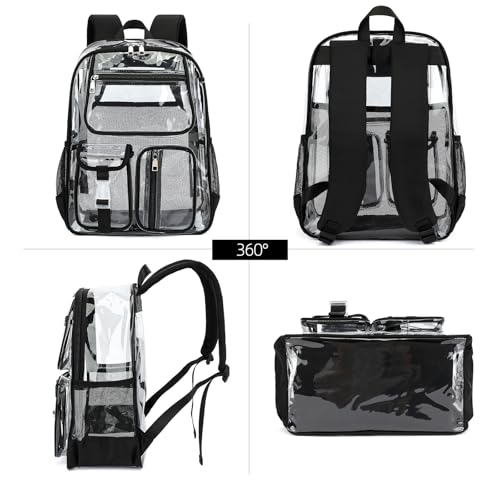 Clear Backpacks for Girls Boys, Heavy Duty PVC Transparent School Bookbag See Through Back Pack for College Work Travel (Black) - color: Black
