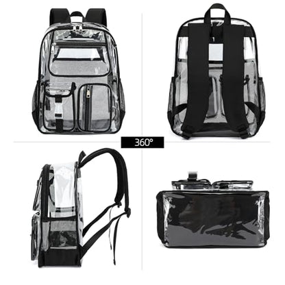 Clear Backpacks for Girls Boys, Heavy Duty PVC Transparent School Bookbag See Through Back Pack for College Work Travel (Black) - color: Black
