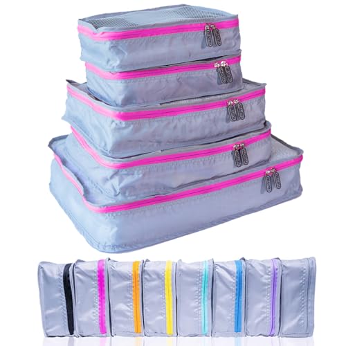 MUMI Packing Cubes - 5 Compression Packing Cubes for Travel, Luggage Organizer Bags for Suitcases, Carry-On, Duffle or Backpack – Mesh, Waterproof Bags for Clothes, Kids & Travel Accessories - Pink - color: pink